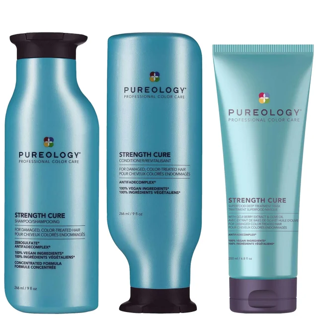 Pureology Trio: Strength Cure Strengthening Shampoo 266ml, Conditioner 266ml & Superfood Deep Treatment Mask 200ml