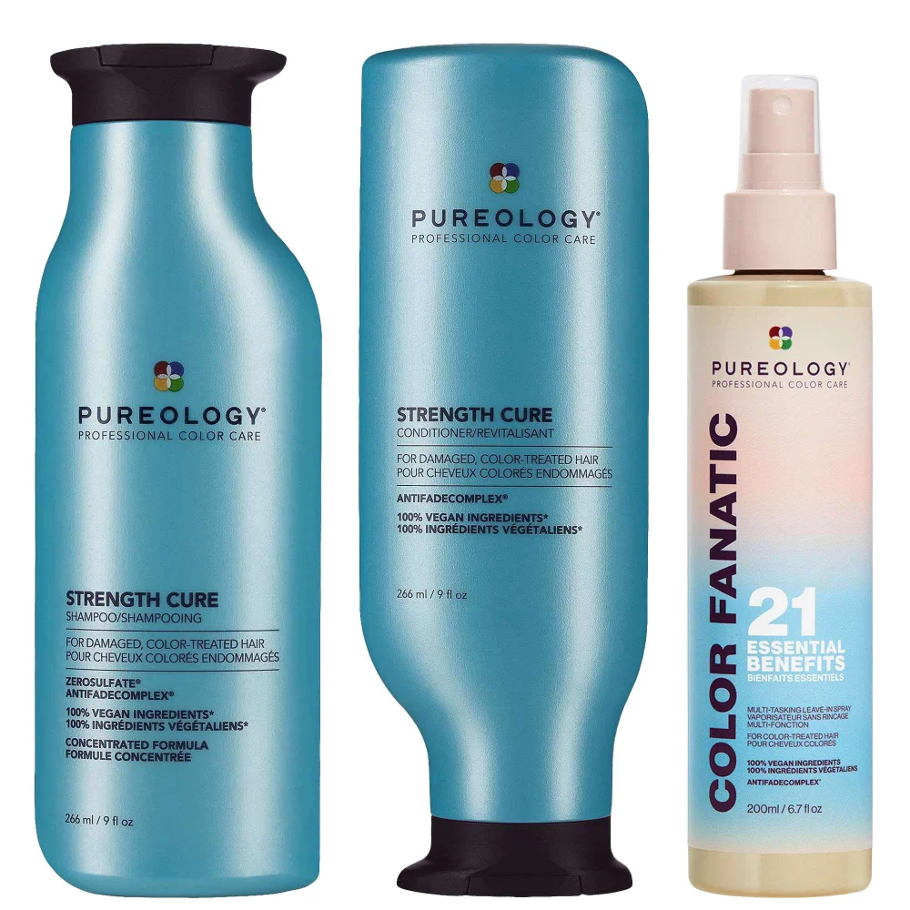 Pureology Trio: Strength Cure Strengthening Shampoo 266ml, Conditioner 266ml & Color Fanatic Multi-Tasking Leave-In Spray 200ml Image 1
