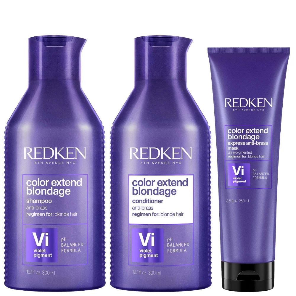 Redken Trio: Color Extend Blondage Shampoo 300ml, Conditioner 250ml & Express Anti-Brass Mask 250ml Image 1