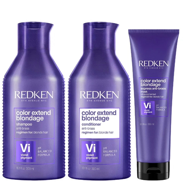 Redken Trio: Color Extend Blondage Shampoo 300ml, Conditioner 250ml & Express Anti-Brass Mask 250ml