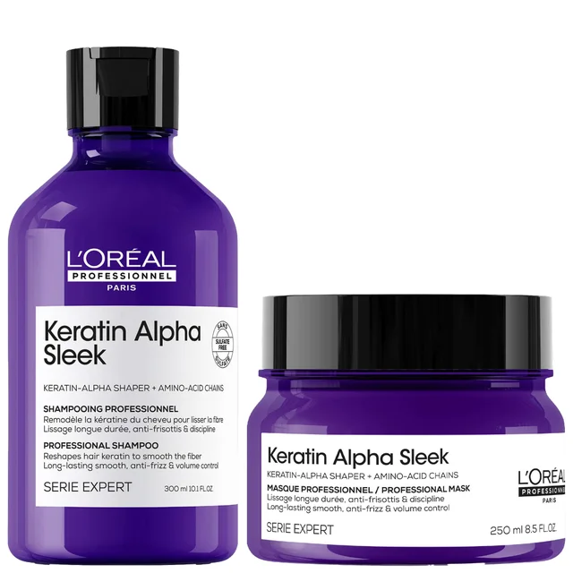 L'Oréal Professionnel Keratin Alpha Sleek Anti Frizz & Smoothing Shampoo & Hair Mask Bundle (Launch 16.03.2026)