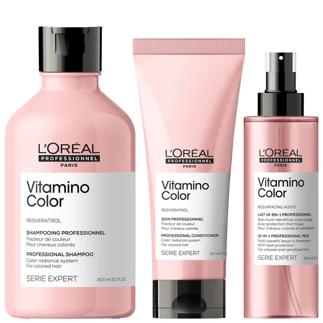 L'Oréal Professionnel SERIE EXPERT Vitamino Colour Shampoo & Conditioner & 10 in 1 Treatment Spray Bundle Set for Coloured Hair