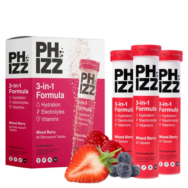 Phizz 3-in-1 Tablets Mixed Berry Hydration, Electrolytes and Vitamins Effervescent x 60 Tablets