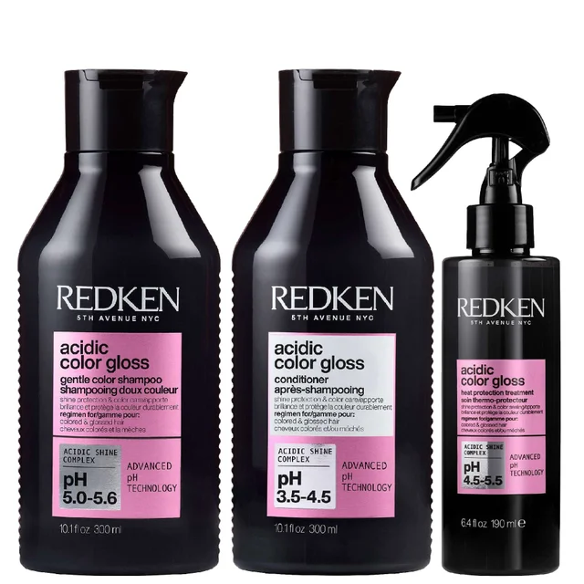 Redken Trio: Acidic Color Gloss Shampoo 300ml, Conditioner 300ml & Heat Treatment 190ml