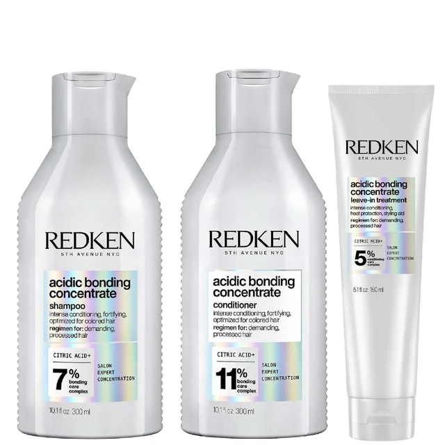 Redken Trio: Acidic Bonding Concentrate Shampoo 300ml, Conditioner 300ml & Leave-In Treatment 150ml